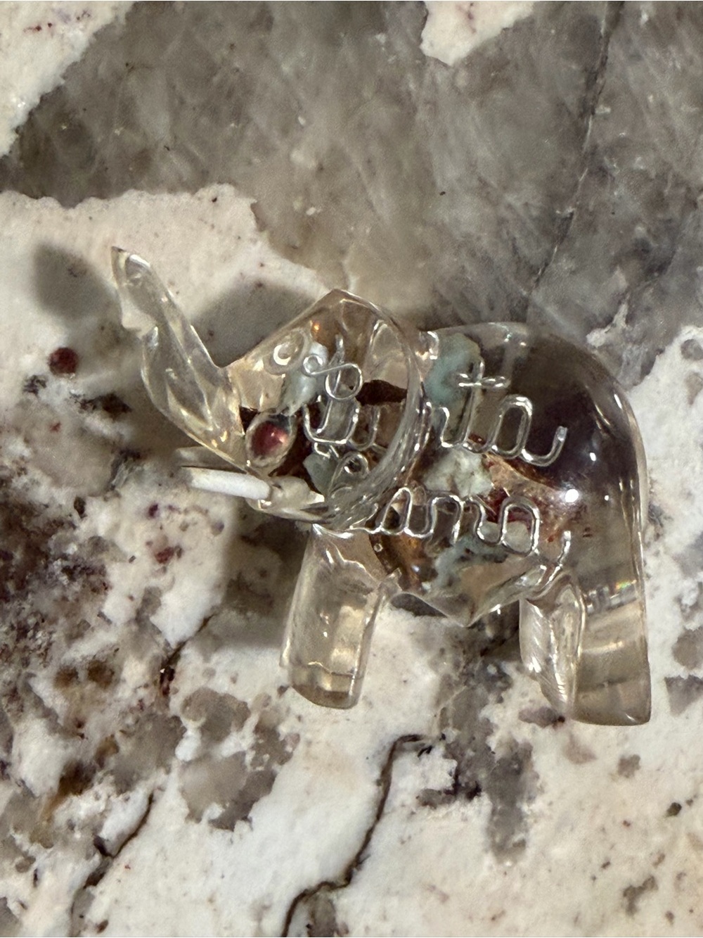 VTG Punta Loma Souvenir Clear Resin Elephant w/ Stone Figurine 2"